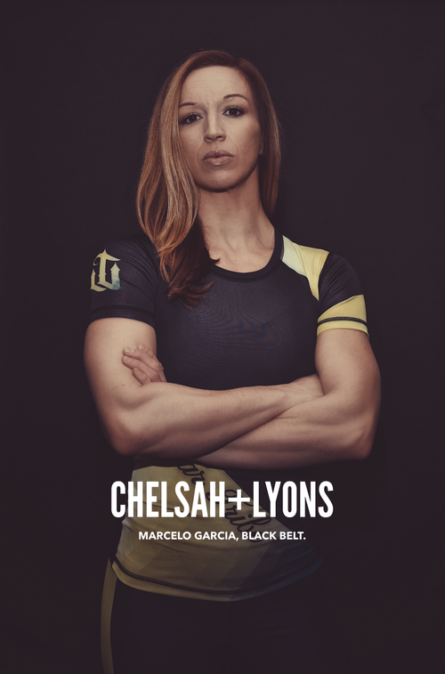 Chelsah Lyons poster — grappler in rash guard, arms crossed