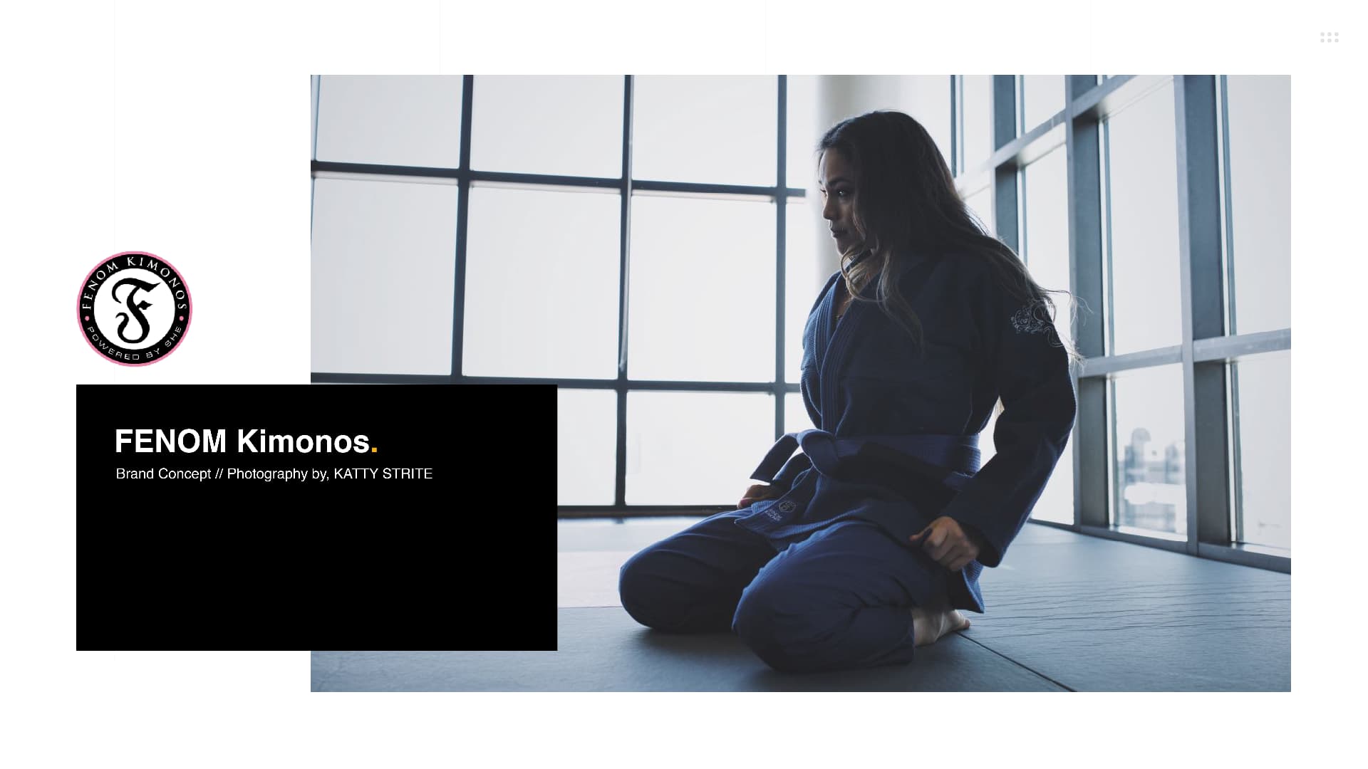 FENOM Kimonos brand concept — athlete in gi kneeling in natural light