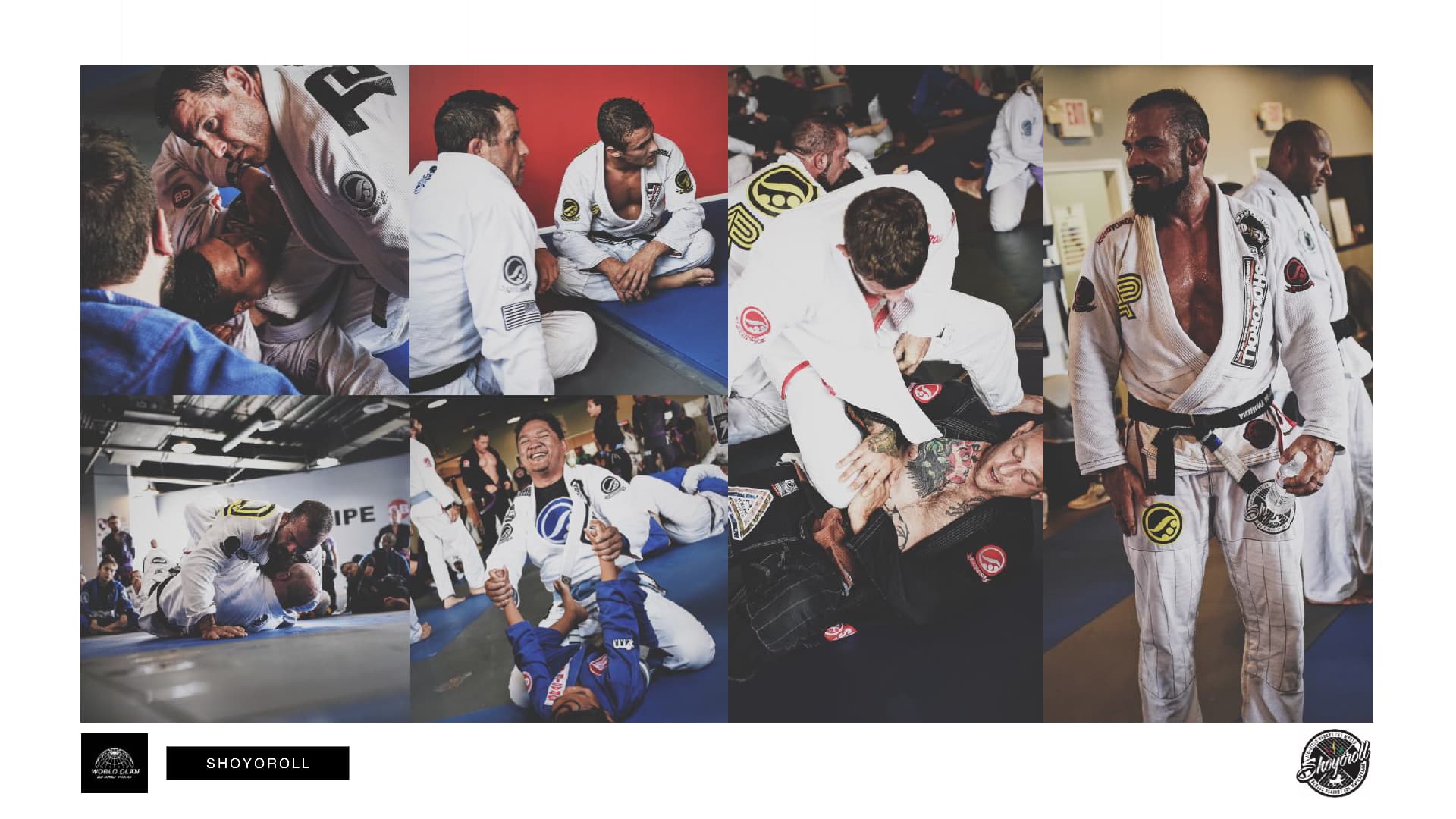 Shoyoroll World Jiu-Jitsu camp collage — athletes training on the mats