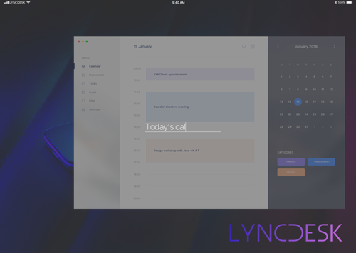 LyncDesk calendar app — day schedule and month view